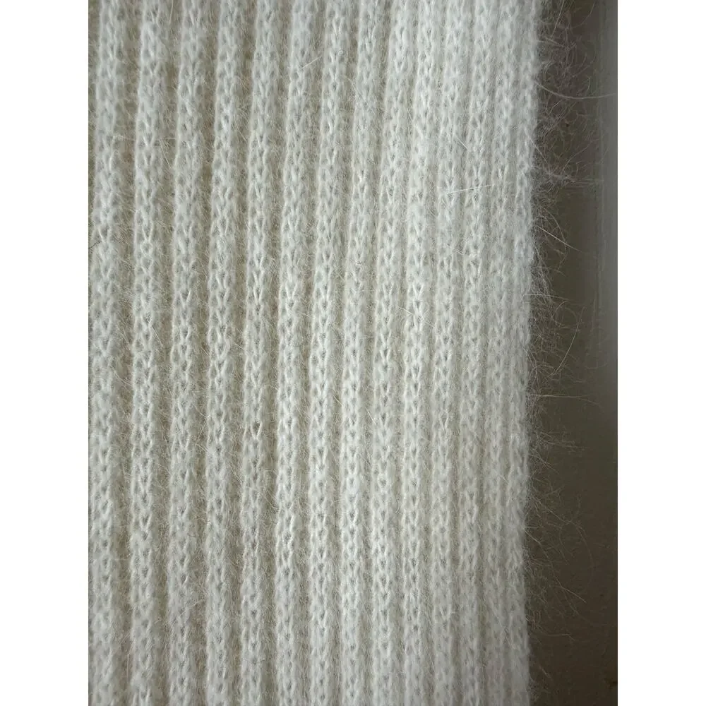Vintage 80s Angora Lambswool Knit Scarf Ivory White Cream Minimal Soft Luxury